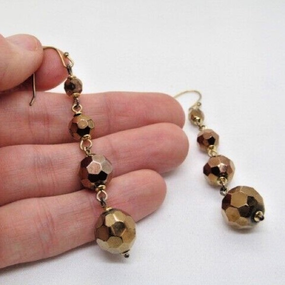 Gold-Tone Amber Bronze Faceted Drop Dangle Beaded Bling Shiny Festival Party - Picture 2 of 8